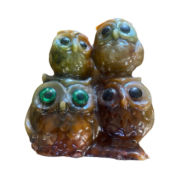 VTG Retro GROOVY 70s Avacodo/Orange Stacked Owl HALLOWEEN Wax Candle - Picture 7 of 9